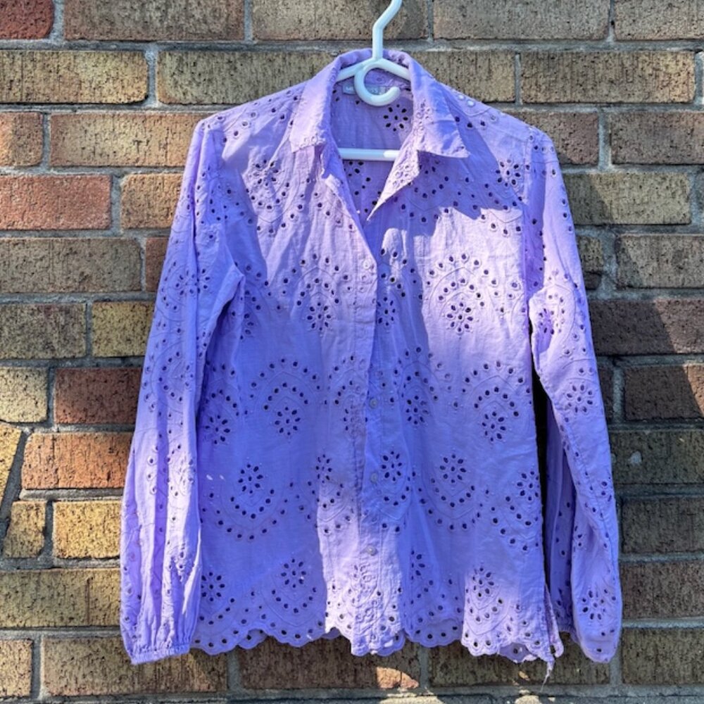 Lilac Eyelet Button-Down Shirt – Milan Kiss
